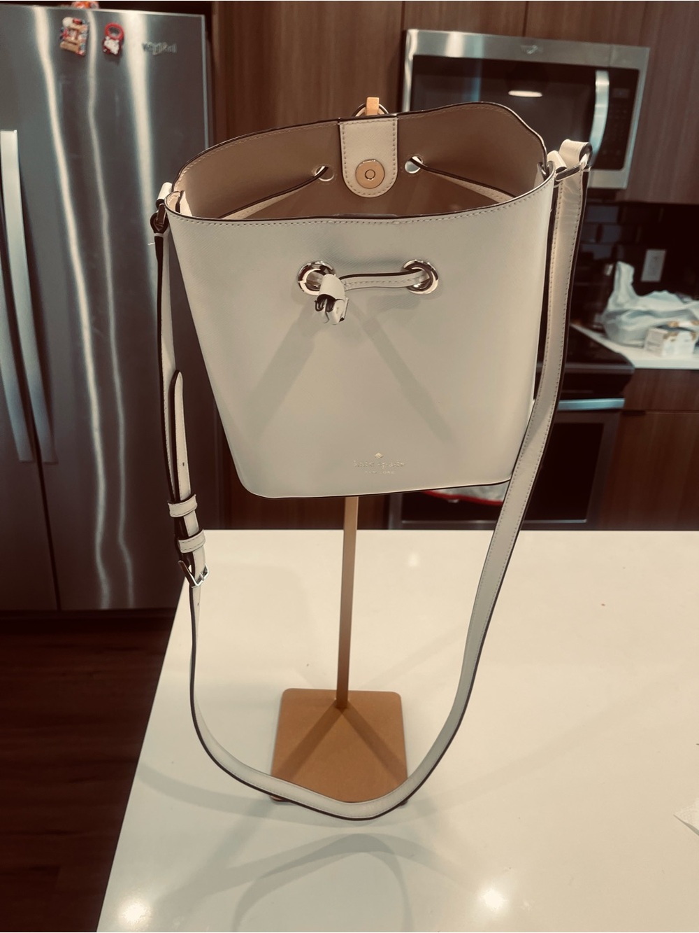 Kate Spade New York Leather Bucket Crossbody Bag in White